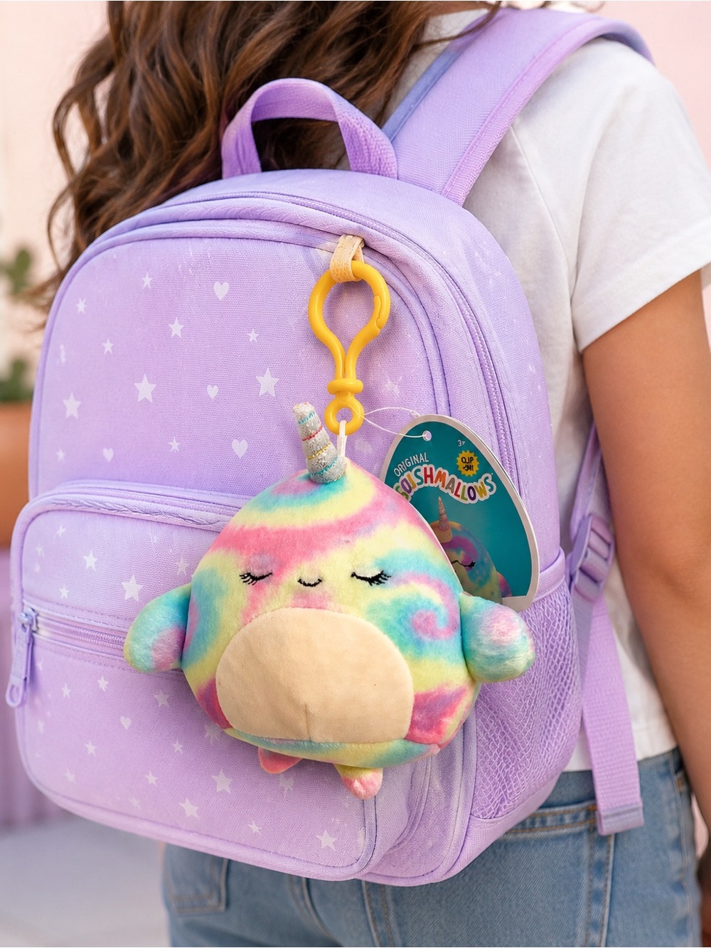 Narwhal Squishmallows Clip-On Plush Backpack Clip Bag Charm NWT